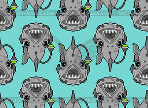 Deep sea fish pattern seamless. Angler background. - vector image