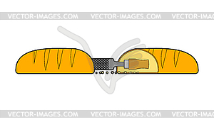 Long loaf with rasp inside. bread and carpentry - vector image