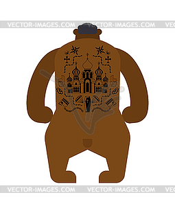 Russian Bear back prison tattoo. Russia sign - vector clipart