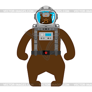 Bear Russian astronaut. Wild beast spaceman in - vector image