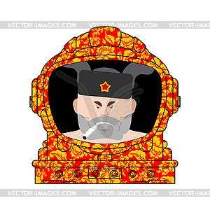 Russian astronaut. Helmet of Russian spaceman. Bad - vector clipart