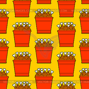 Bucket of fried chicken legs pattern seamless. - vector clip art