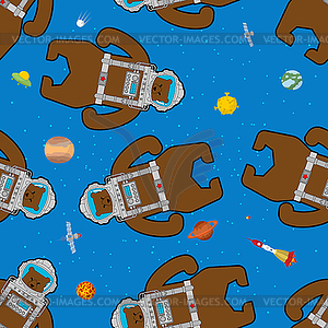 Bear Russian astronaut pattern seamless. Wild - vector clipart