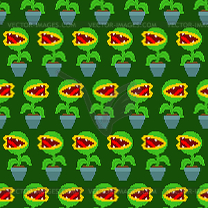 Flytrap in pot pattern seamless. Flower predator - vector image