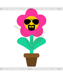 Cool Flower in pot with glasses - vector clip art