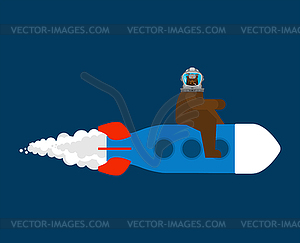 Русская космическая ракета. Астронавт Медведь. Космос - иллюстрация в векторе