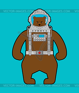 Bear Russian astronaut. Wild beast spaceman in - vector image