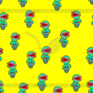 Flytrap in pot pattern seamless. Flower predator - vector clipart