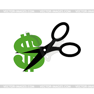 Scissors cut dollar. drop Price or stand - vector clipart
