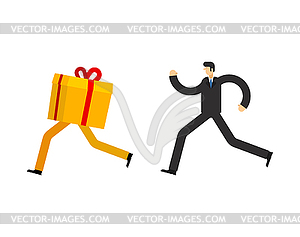 Man runs for Gift box. Christmas sale. Guy running - vector image