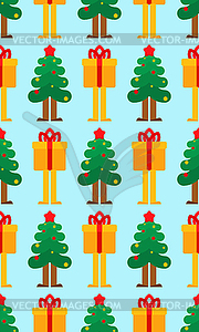 Christmas tree and gifts pattern seamless. Xmas - vector image