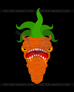 Carrot monster GMO. Genetically modified Angry - vector image