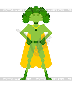 Broccoli superhero. Super Vegetable in mask and - vector image