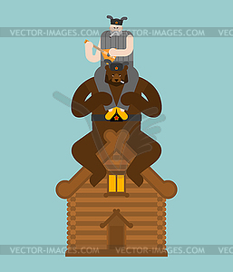 Russian man and bear. Traditional pet animal to - vector clip art