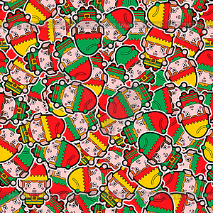 Santa elf pattern seamless. Christmas background. - vector clipart