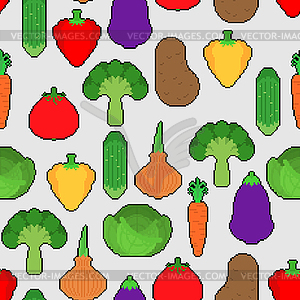 Vegetables pixel art pattern seamless. 8 bit - vector clip art