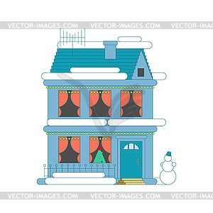 Decorated Building for Xmas. Christmas house . - vector image