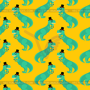 Dino gentleman pattern seamless. Tyrannosaurus hat - vector clipart