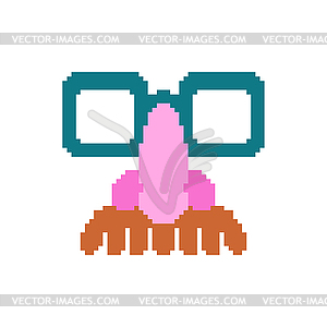 Glasses nose and mustache pixel art. April Fools Da - vector clipart