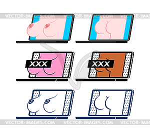 300px x 266px - Boobs and ass Erotica on laptop screen. Porn video - vector EPS clipart