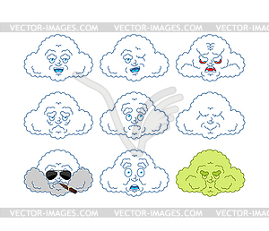 Cloud set emoji avatar. sad and angry face. guilty - vector image