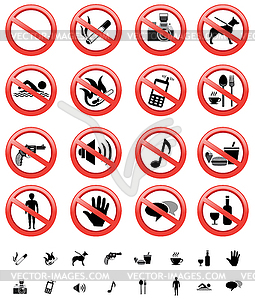 Forbidden signs set - color vector clipart