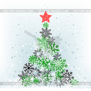 Snow feer-tree with red star - vector clipart