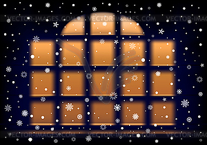 Snow night extra large window - vector image