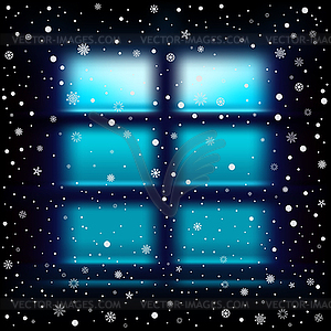 Snow night large window - vector EPS clipart