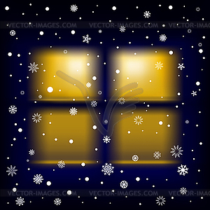Snow night window - vector clipart