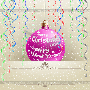 Christmas card and bauble - vector image