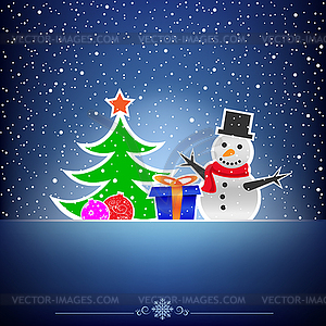 Christmas dark snow blue card - color vector clipart
