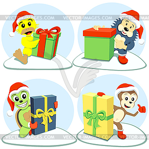 Merry christmas cartoon animals - vector image