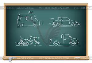 Drawing cars by chalk - vector clipart