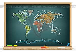 Drawing world map by chalk - vector clipart