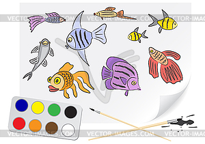 Drawing fishes - vector clipart