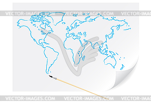 Drawing blue map - vector image