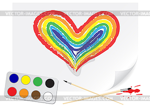 Drawing rainbow heart - vector clip art