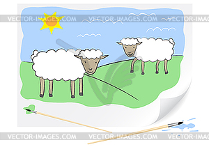 Drawing sheeps - vector image