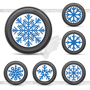 Winter tire snowflake rim - color vector clipart