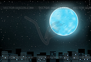 Blue moon over city - vector image