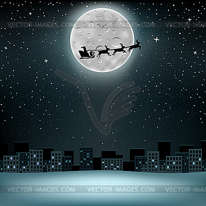 Santa flying deer moon - vector image
