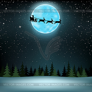 Santa flying moon wood - vector image