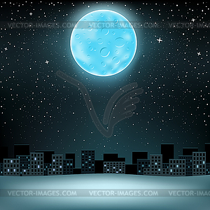 Big blue moon over city - vector EPS clipart