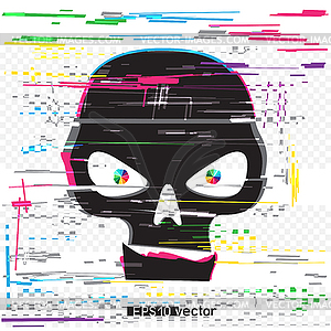 Black glitch hacker skull - vector image