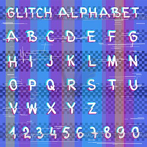 Glitch hacker alphabet - color vector clipart