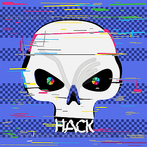 Glitch hacker skull with hack text teeth - vector clipart