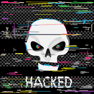 Glitch hacker skull with text - vector image