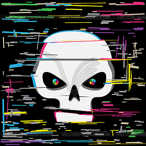 White glitch hacker skull - vector clipart
