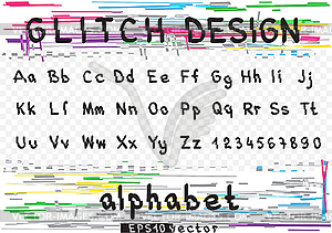 Glitch alphabet letter set - vector image